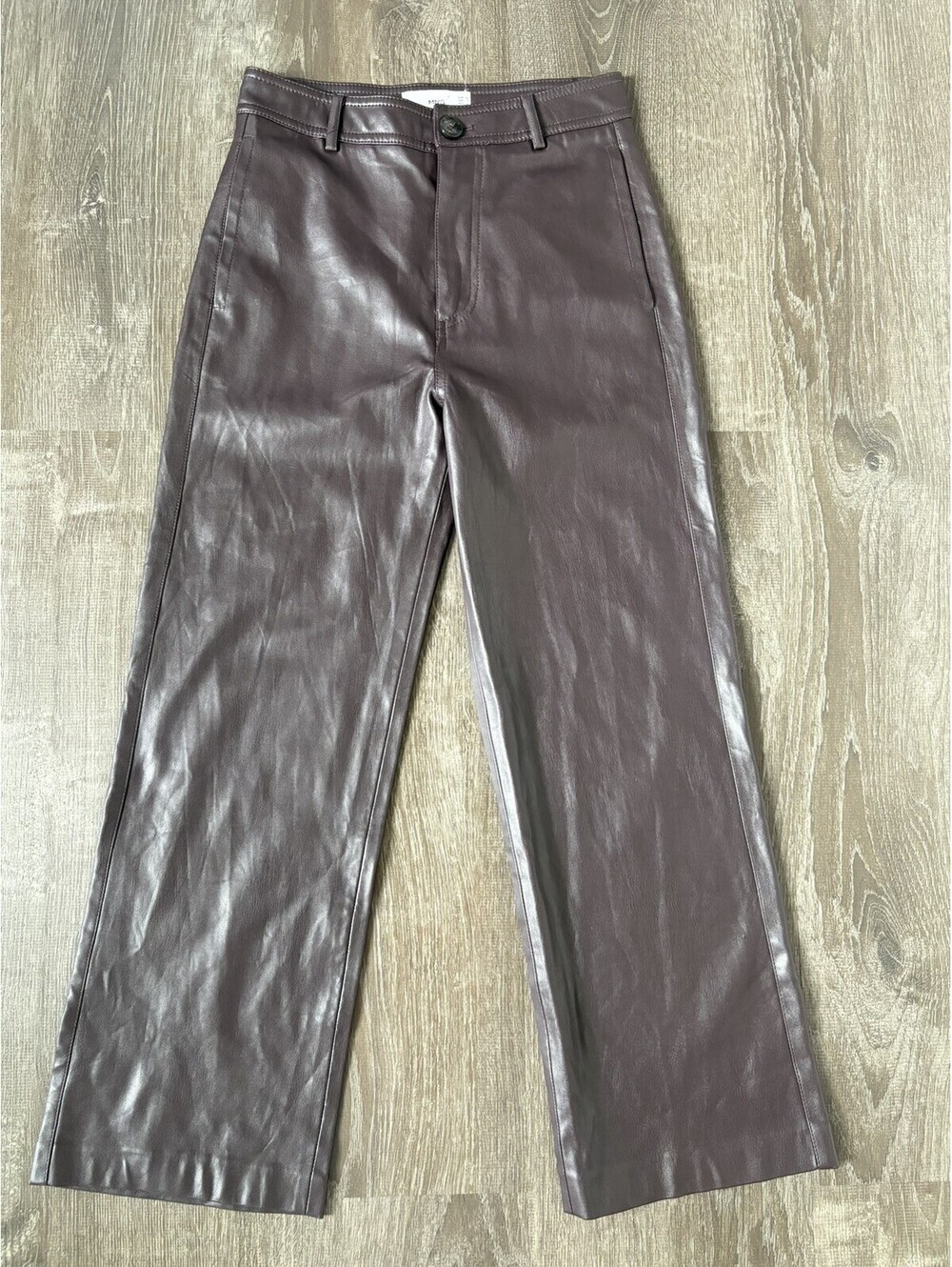 NWT Mango/MNG Faux Leather Pants Size 1 Brown Straight Leg Pants